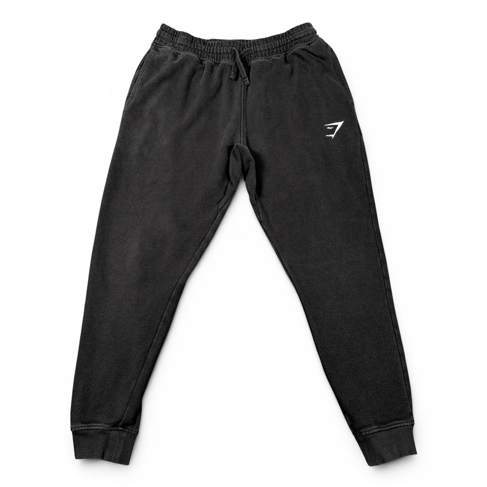 Gymshark Crest Tapered Fit Joggers Mens S Black Athleisure Gym Casual Sweatpants